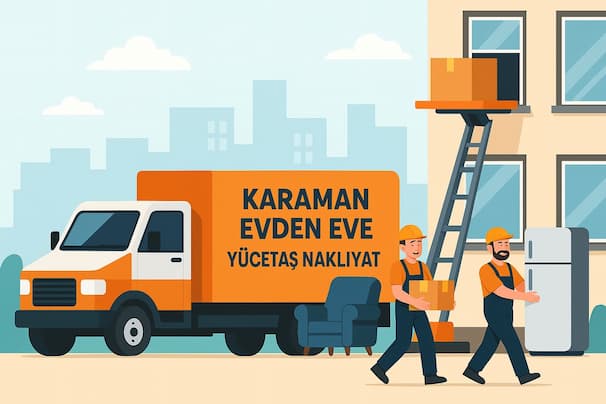 Karaman evden eve taşıma kamyon asansör işçi illüstrasyonu